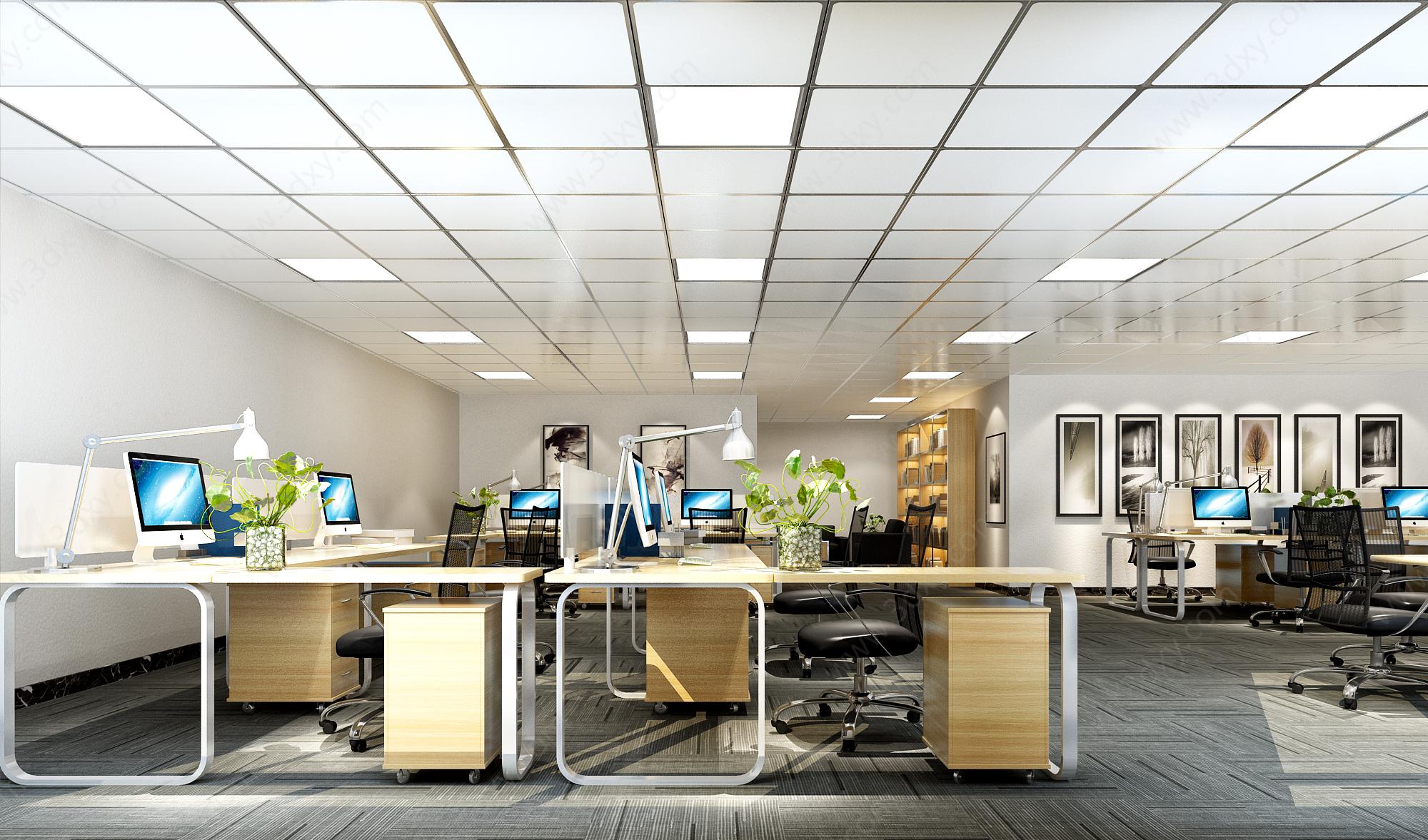 现代简约办公区前台接待3D模型
