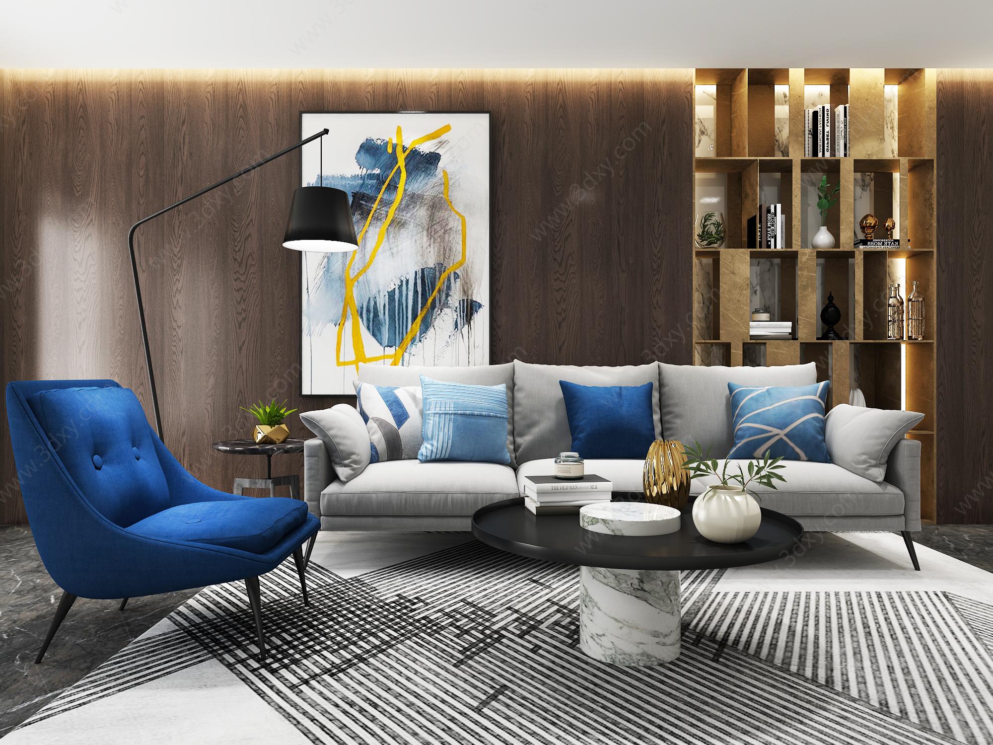 现代客厅沙发休闲椅组合3D模型