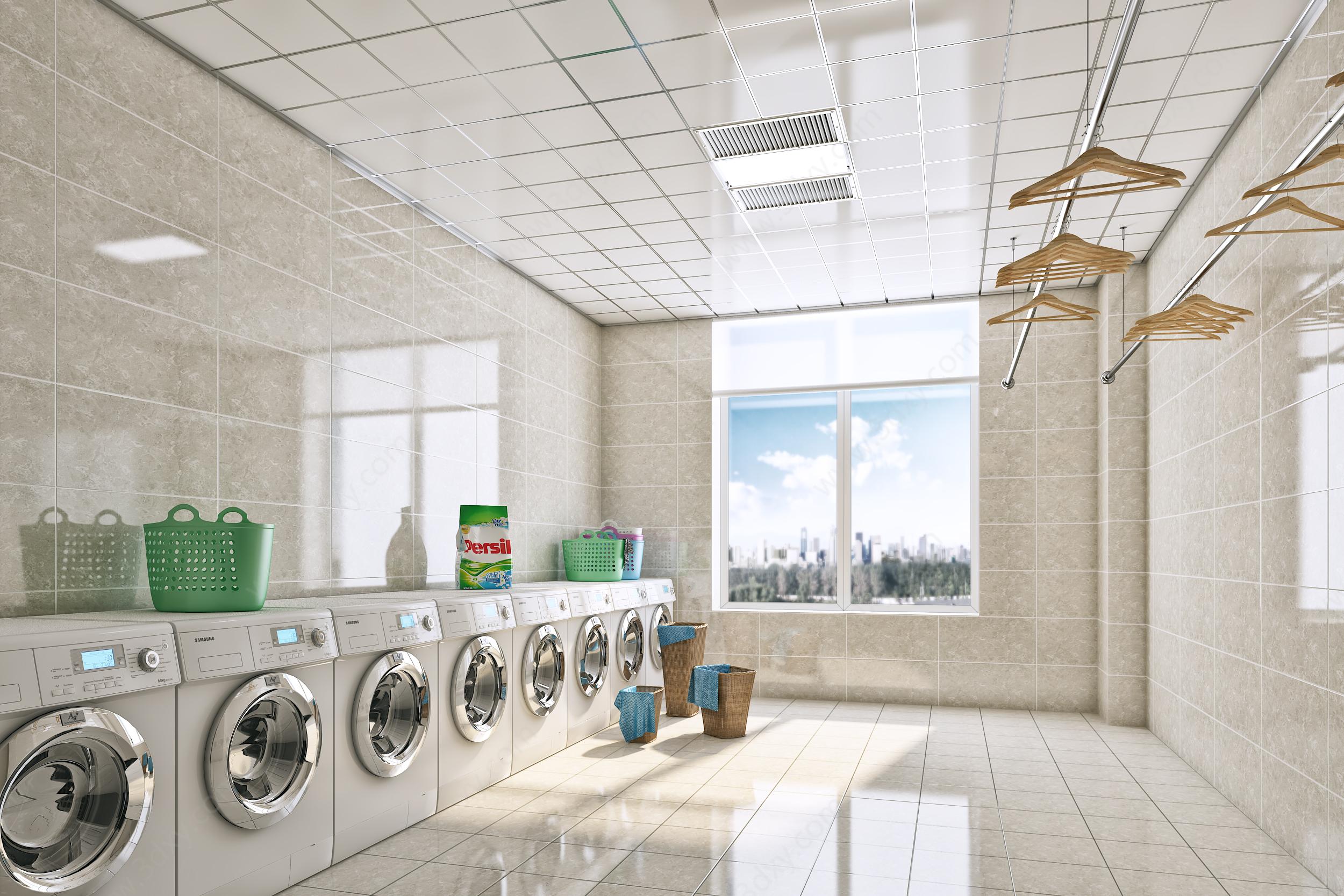 现代简约洗衣房晾衣房3D模型