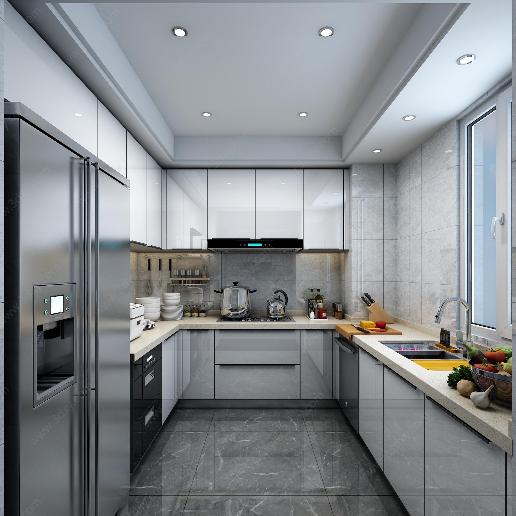 现代轻奢厨房橱柜3D3D模型