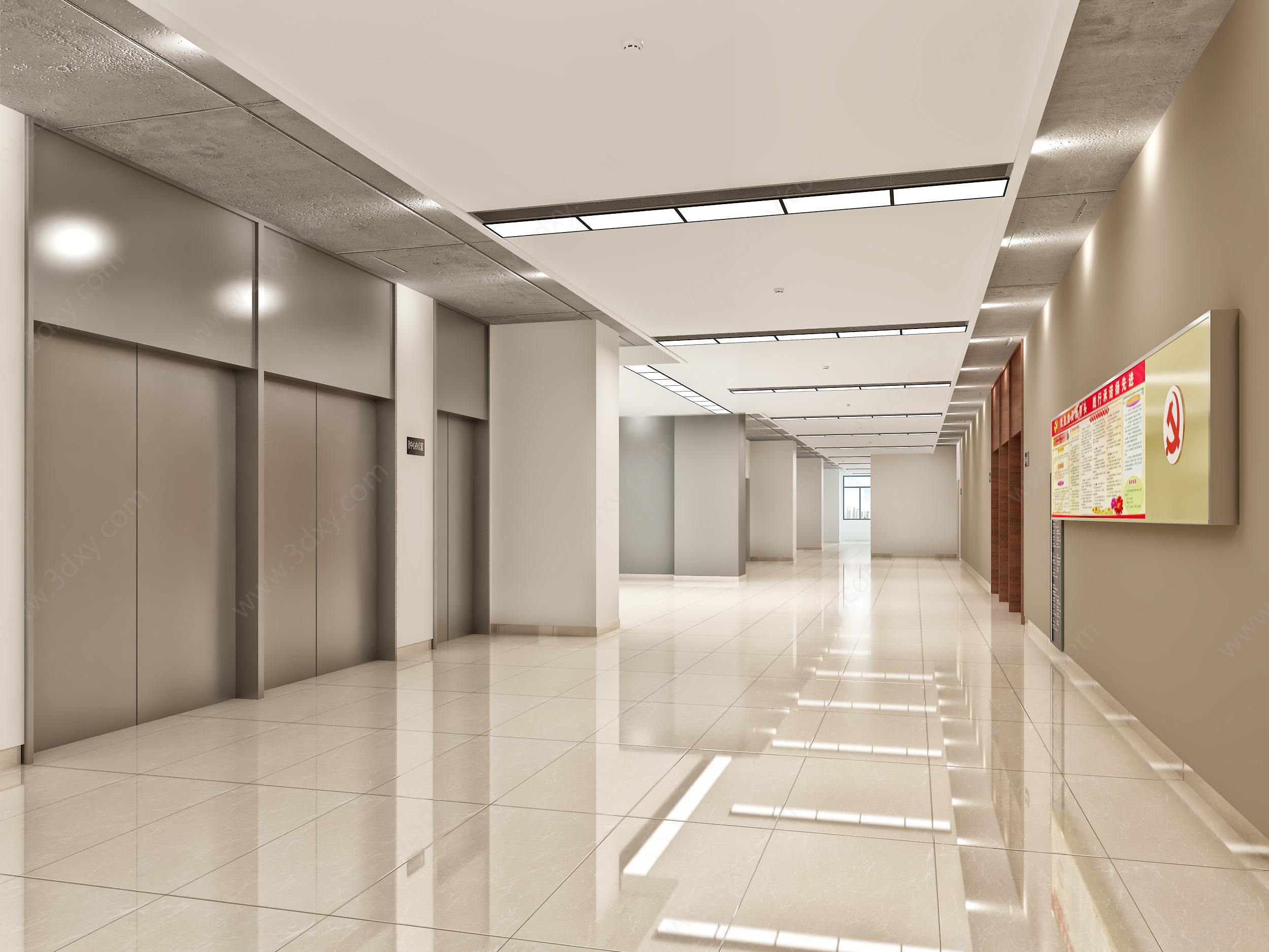 现代简约走廊过道电梯间3D模型