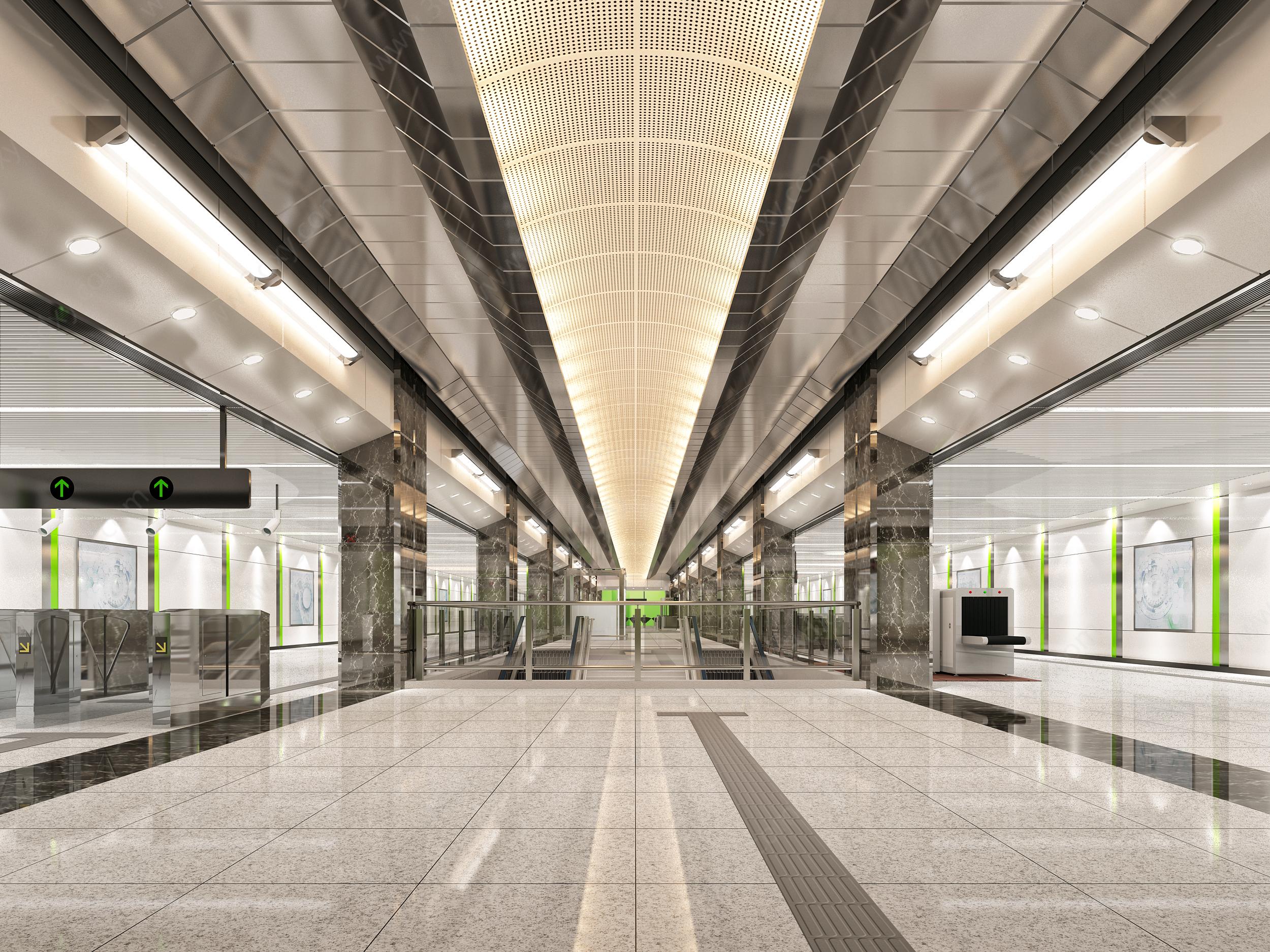 现代地铁站厅站台车站大厅3D模型