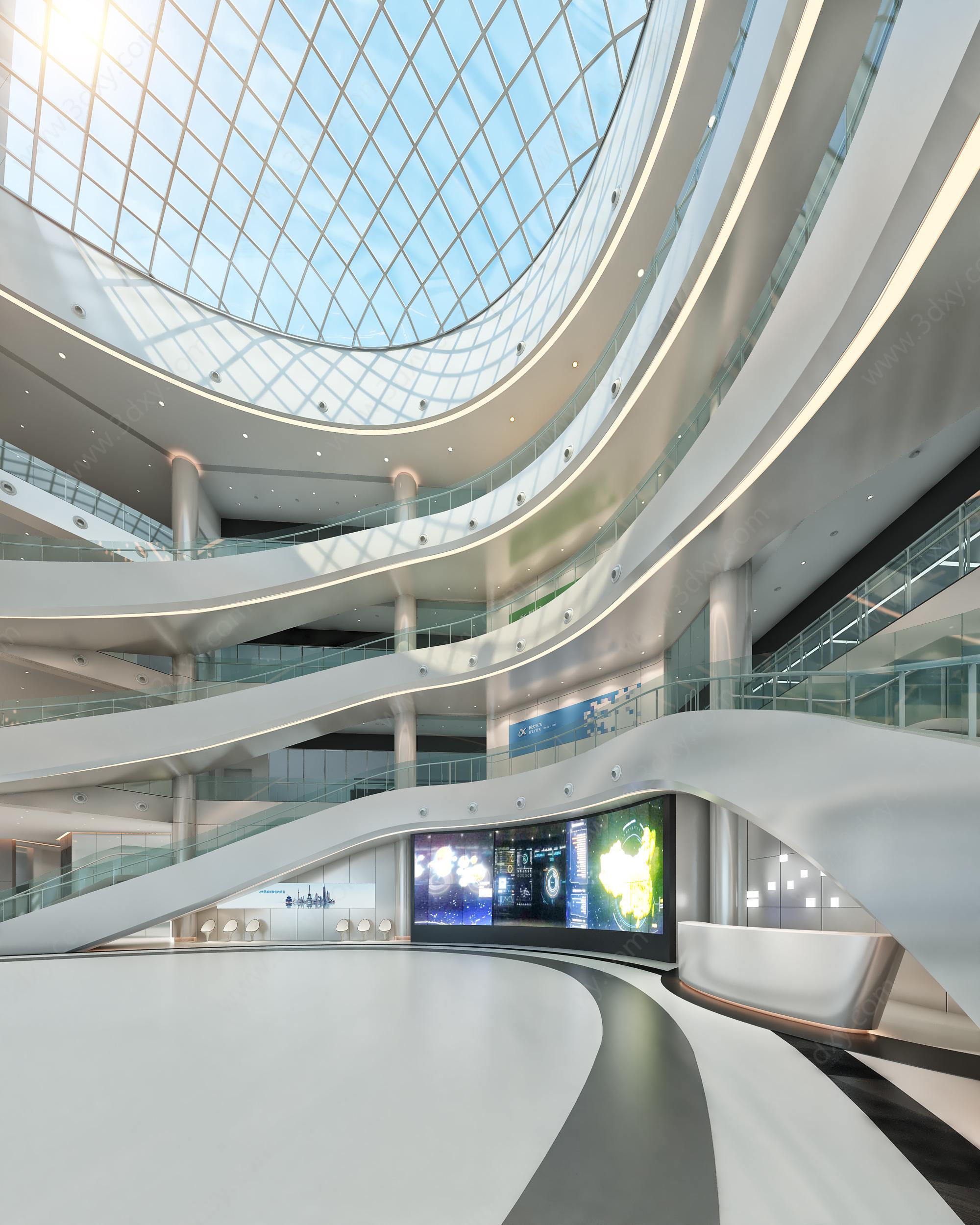 现代商务楼科技楼大厅大堂3D模型