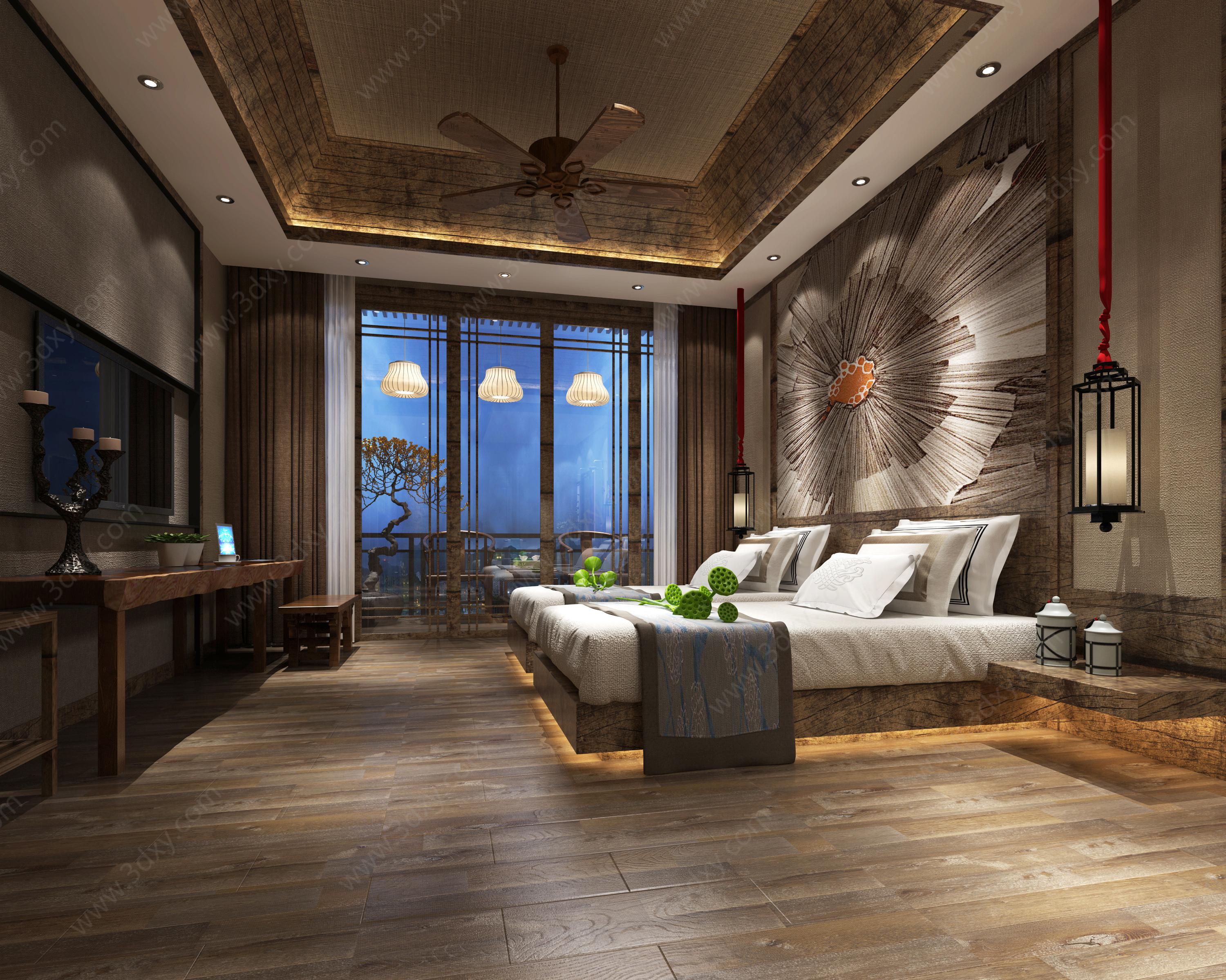 酒店客房现代卧室主题套房3D模型