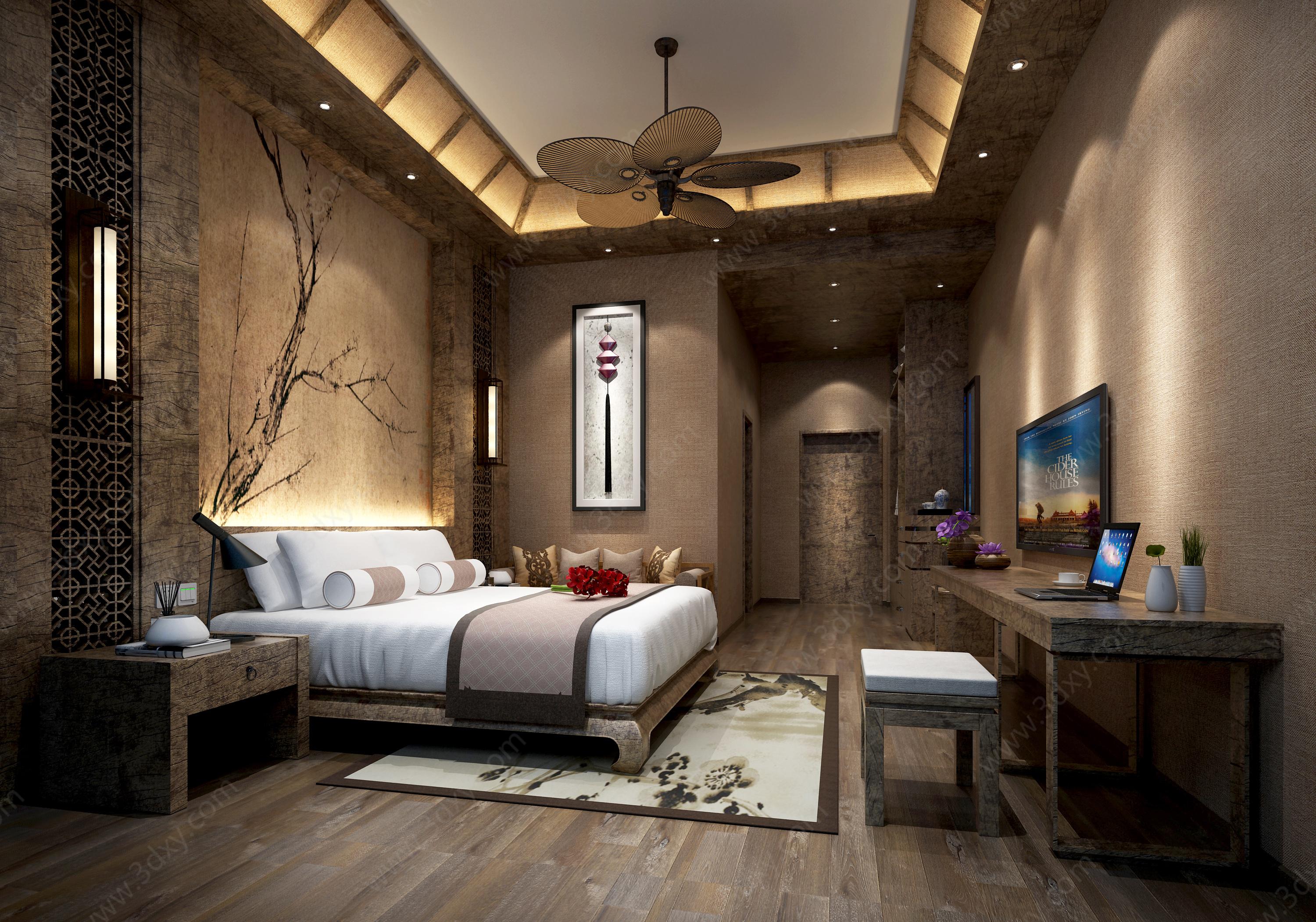 酒店客房现代卧室主题套房3D模型