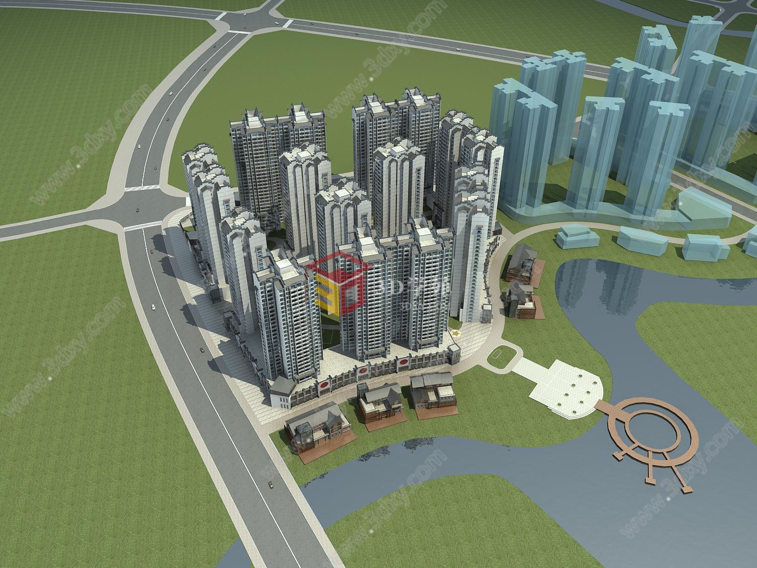 高层住宅小区3D模型