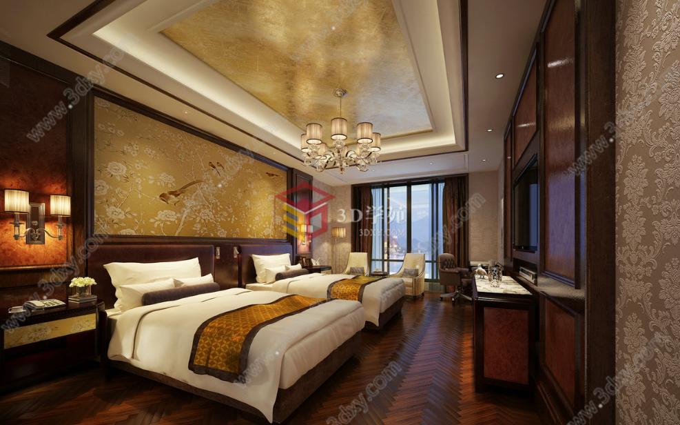 中式酒店客房3D模型