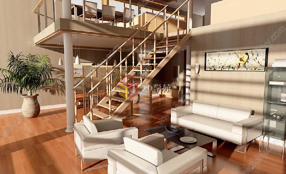 现代复式别墅客厅3D模型