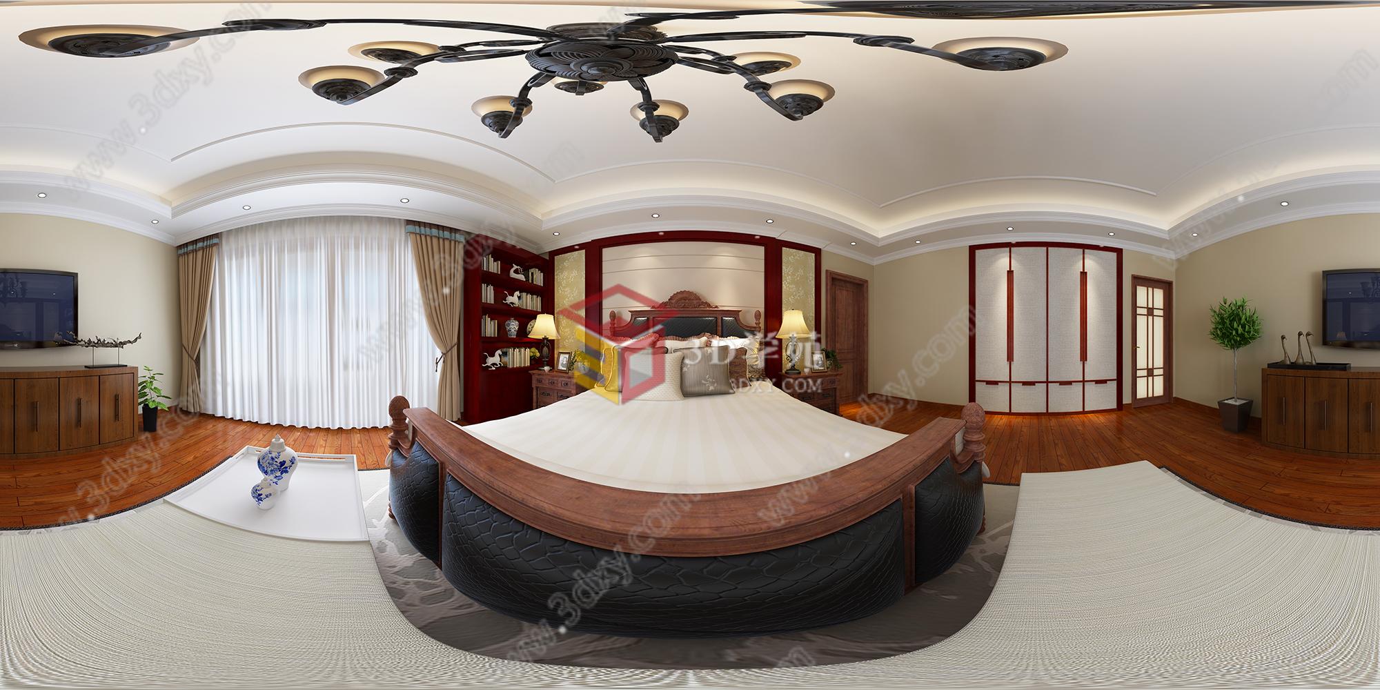 中式全景卧室3D模型