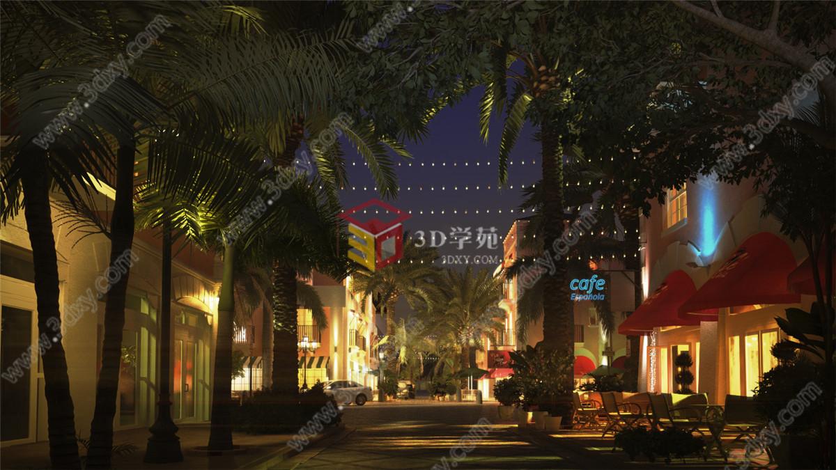 户外酒店夜景3D模型