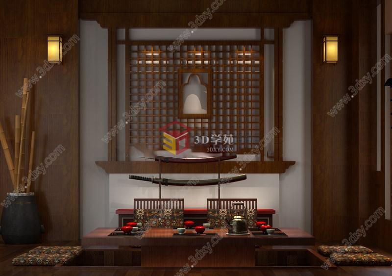 日式客厅茶室3D模型