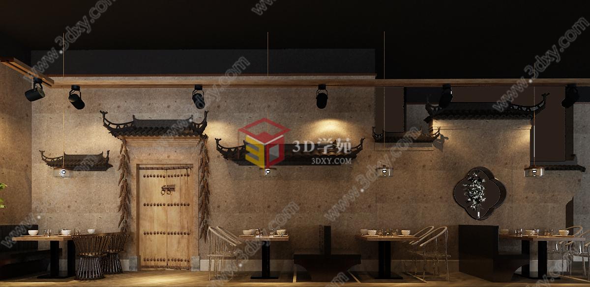 新中式徽派餐厅餐馆09版本3D模型