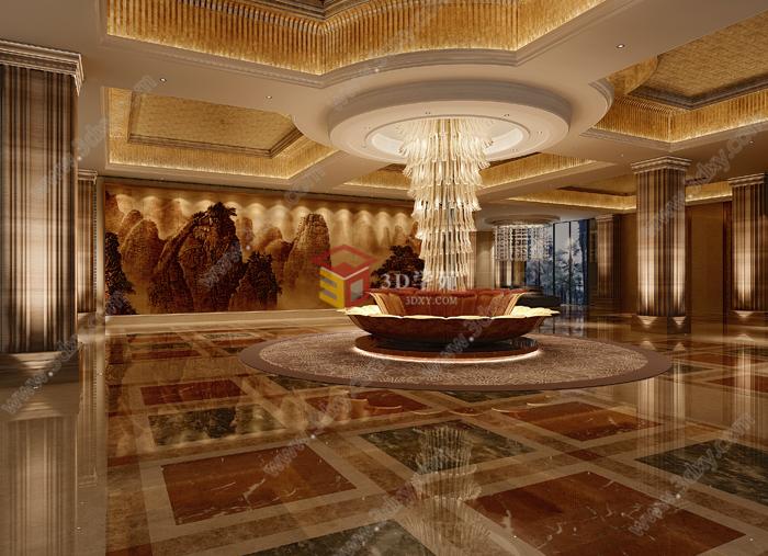 现代豪华酒店大厅前台3D模型