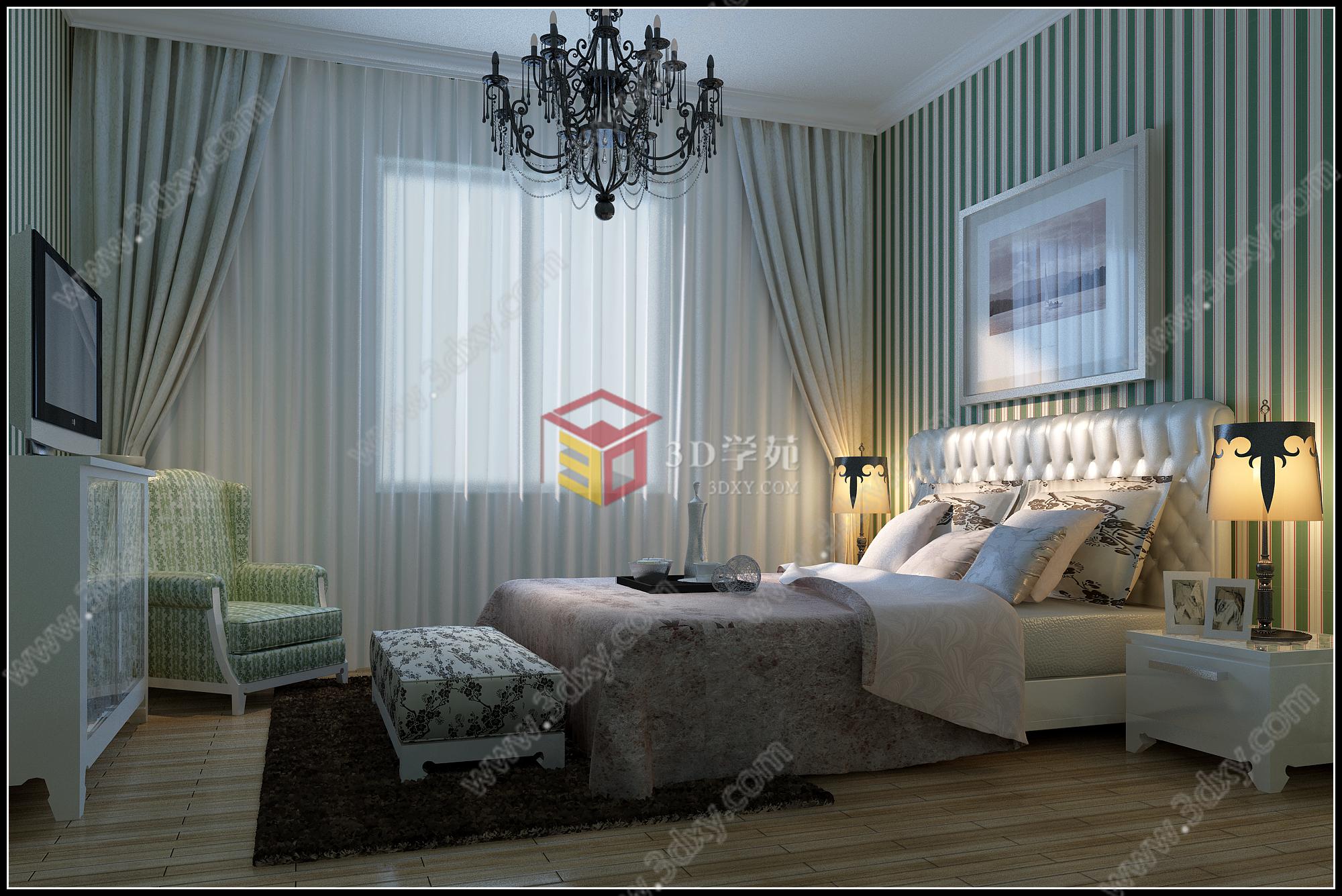 现代欧式卧室3D模型