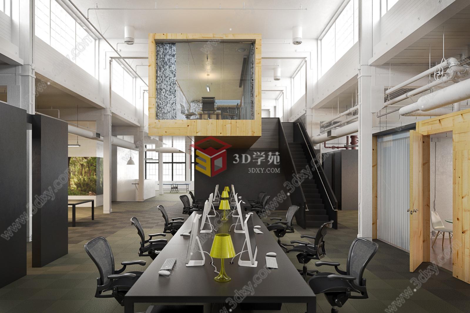 现代工业loft会议室3D模型