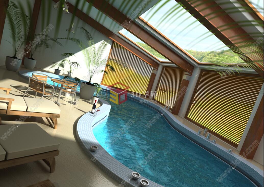 现代室内游泳池3D模型