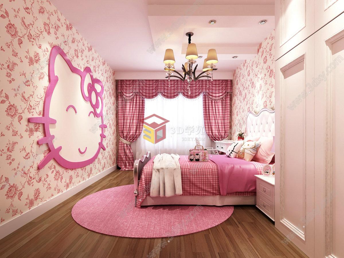 粉色kitty猫卧室3D模型