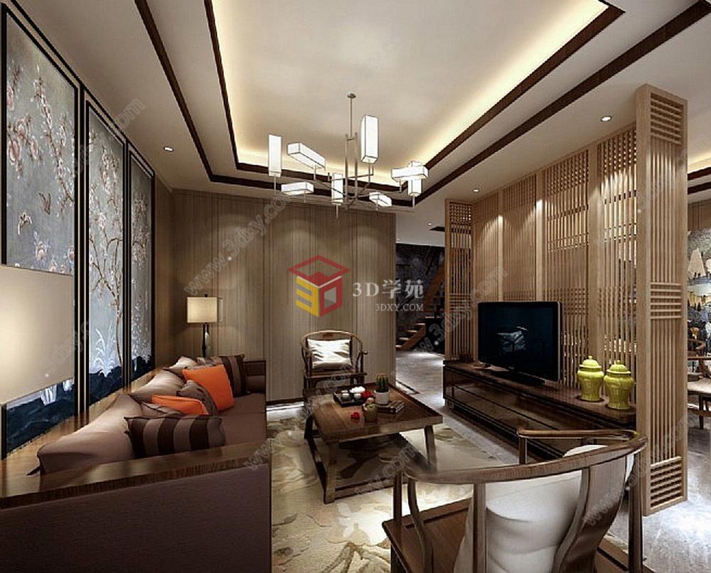 新中式现代沙发组合3D模型
