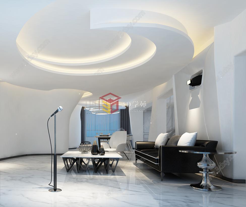 现代客厅和餐厅3D模型