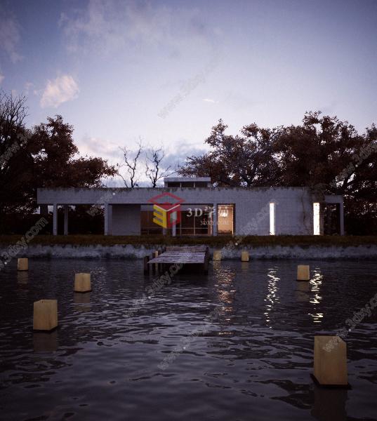 湖边建筑3D模型