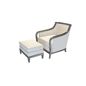 白色布艺扶手椅和沙发凳3d模型