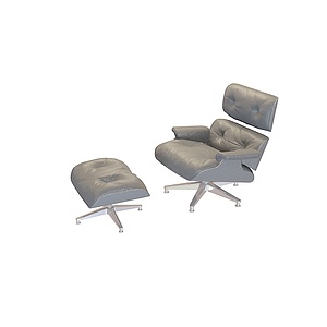 黑皮沙发椅和沙发凳3d模型