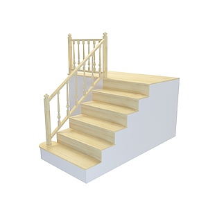黄色木头中式楼梯3d模型
