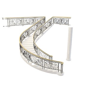 白色铁艺扶手楼梯3d模型