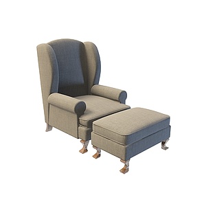 欧式单人沙发和沙发凳3d模型