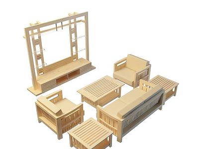 中式实木沙发3d模型