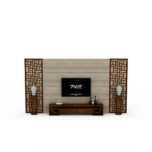 中式电视背景墙3d模型