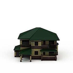 西式豪华绿色屋顶别墅楼3d模型