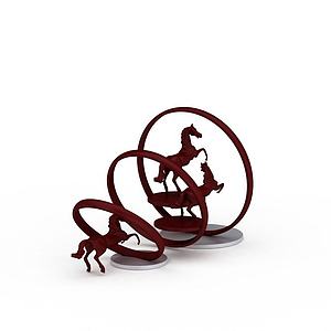 红色金属骏马雕塑3d模型