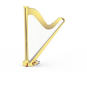 高端金色竖琴3d模型