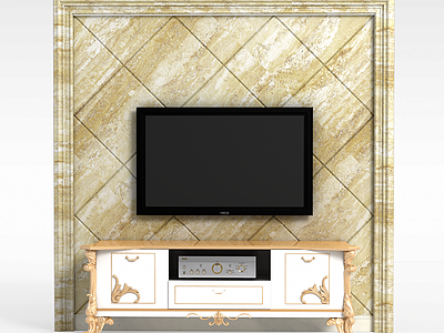 欧式电视柜背景墙3d模型3d模型