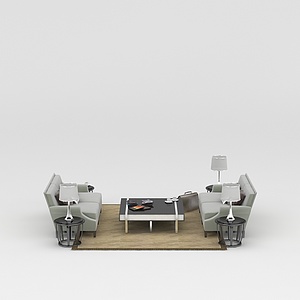 现代浅色布艺沙发套装3d模型