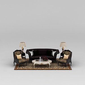 欧式时尚豹纹布艺组合沙发3d模型