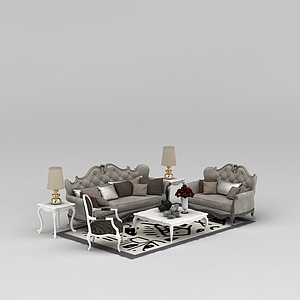 欧式灰色软包组合沙发3d模型