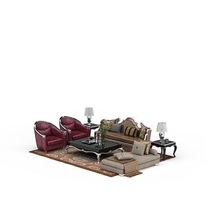 欧式高档沙发茶几套装3d模型