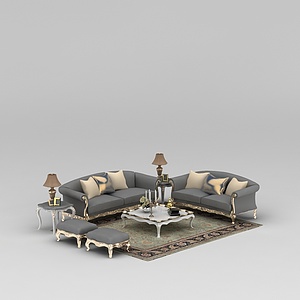 欧式灰色布艺组合沙发3d模型