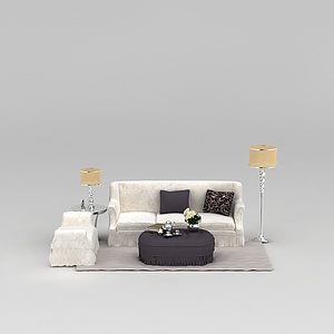 欧式高档印花布艺组合沙发3d模型