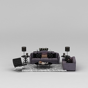 欧式紫色布艺组合沙发3d模型