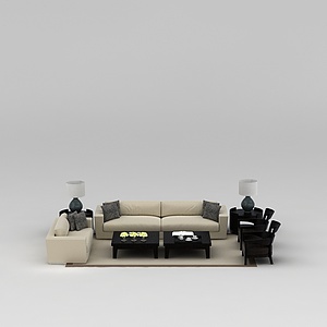 现代米色布艺组合沙发3d模型