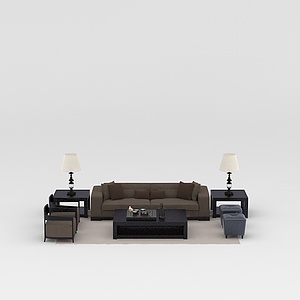 现代咖色布艺组合沙发3d模型