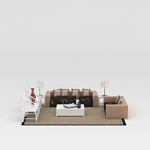 中式布艺组合沙发3d模型