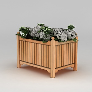 现代实木花坛花盆3d模型
