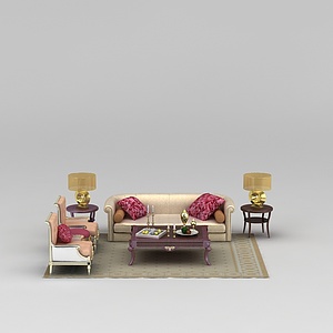 欧式香槟色组合沙发茶几组合3d模型