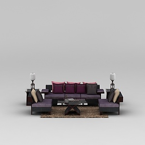 现代紫色沙发茶几组合3d模型