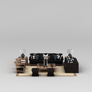 时尚黑色布艺沙发茶几组合3d模型