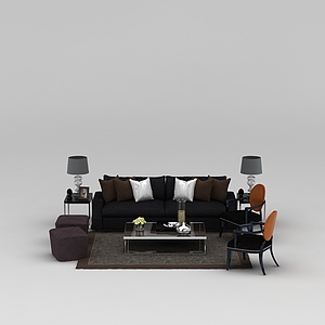 欧式黑色布艺沙发茶几组合3d模型